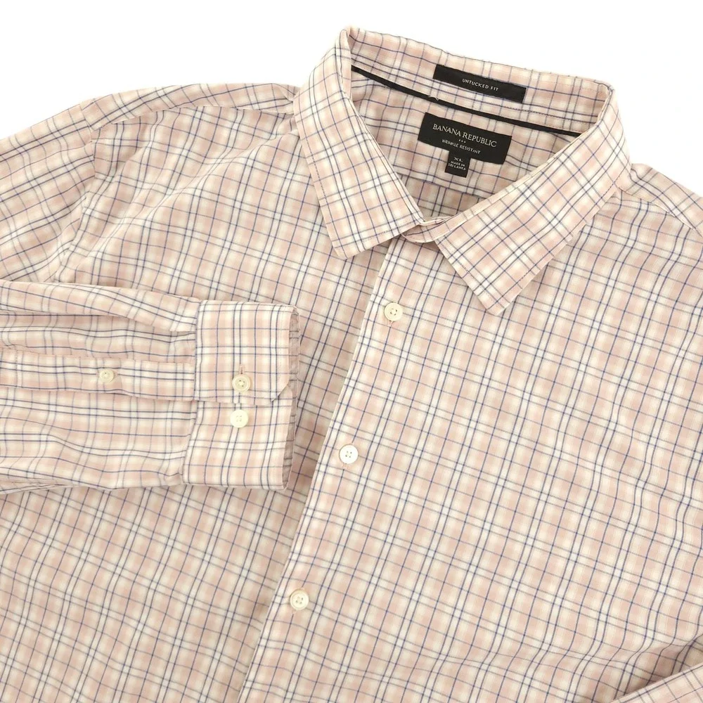 Banana Republic Shirt Mens XL Pink Plaid Long Sleeve Button Up Stretch Casual